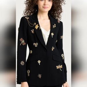 Cinq à Sept Black Blazer with Gold and Multicolor Embellishments